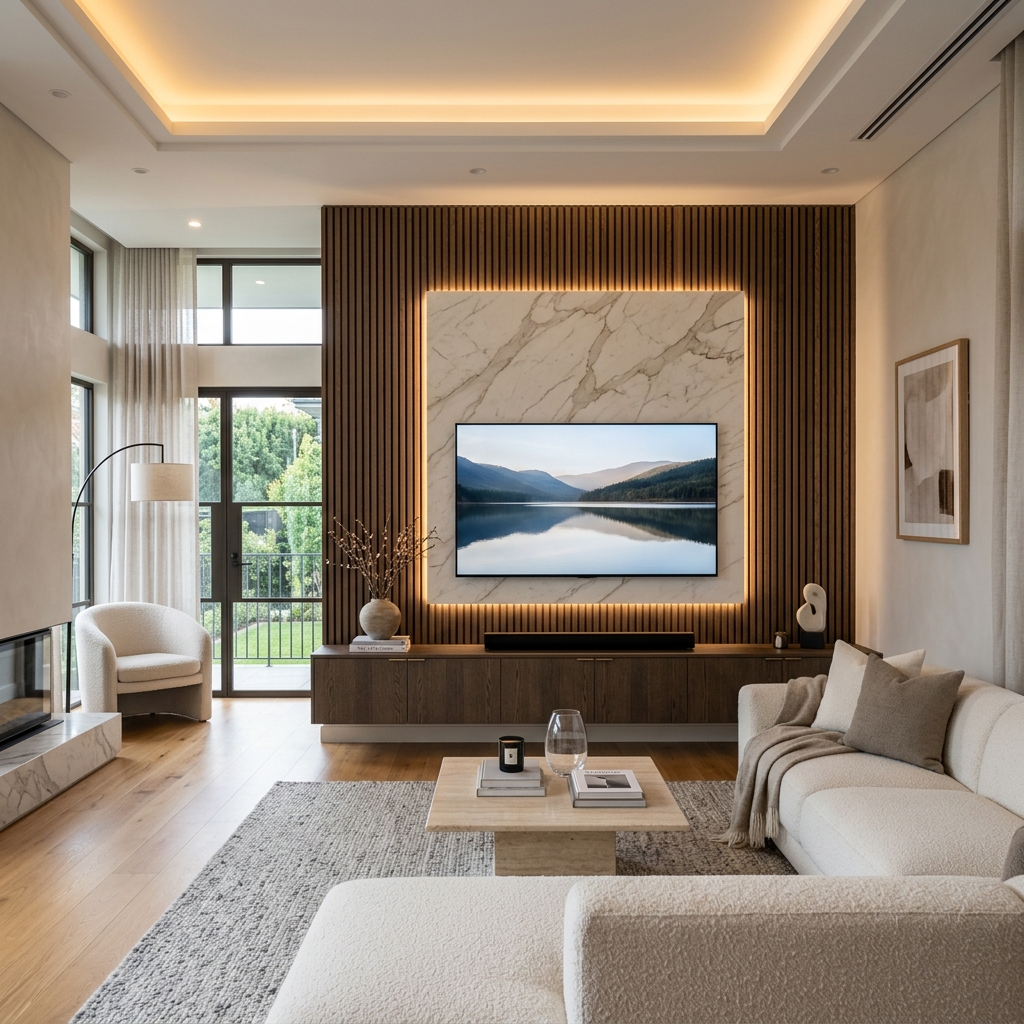 Sala de estar com painel planejado